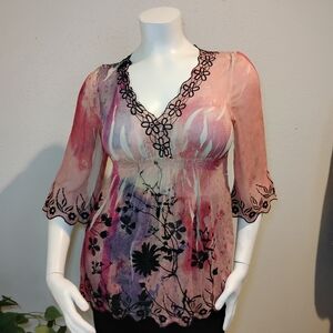 Elegant Floral V-Neck Blouse